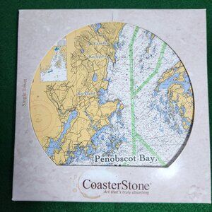 Trivet Penobscot Bay Maine 7" Round Coaster Stone Pot Holder Cork Back